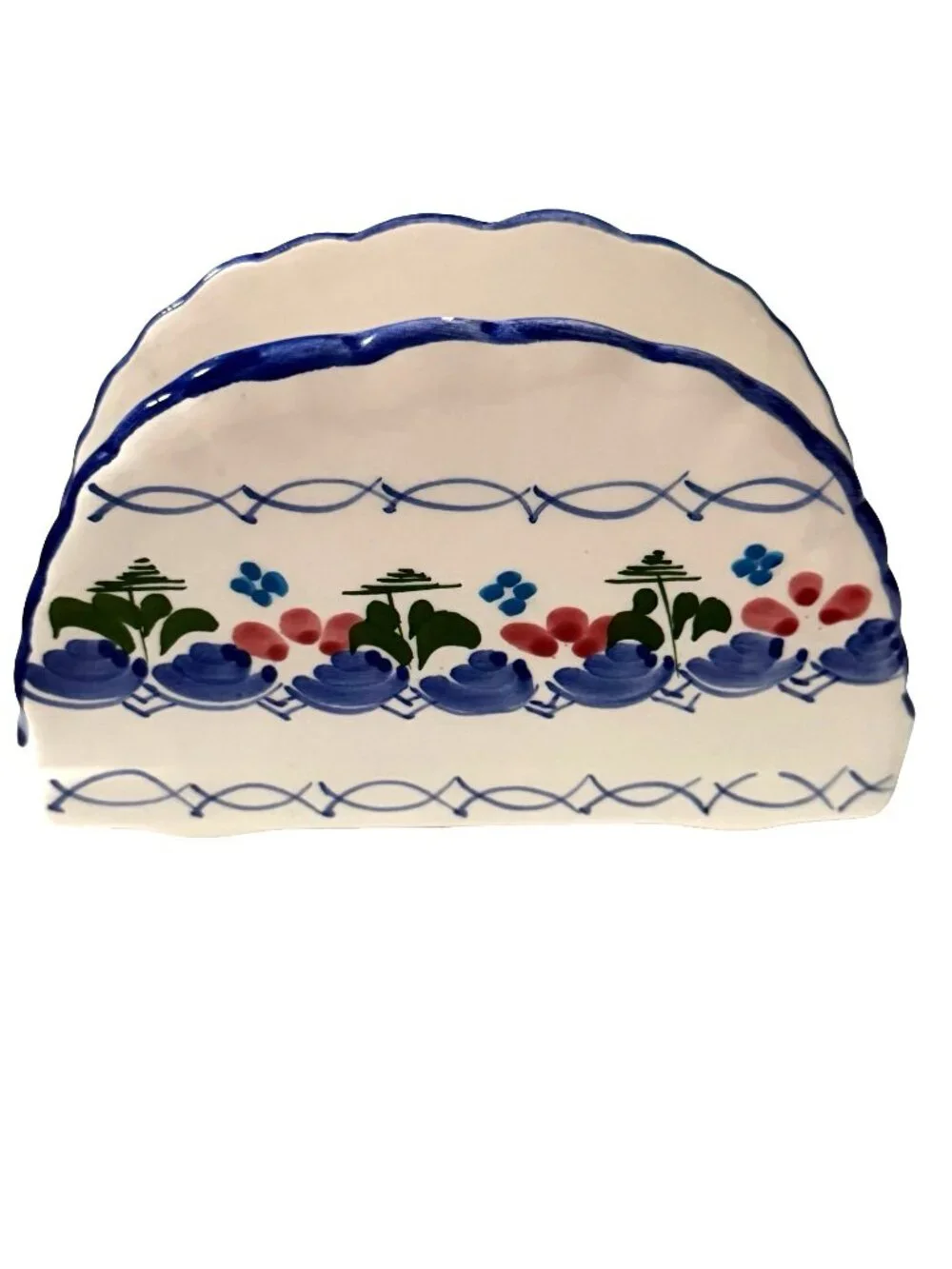 Vintage Monique Spain Hand Painted Ceramic Napkin Holder Spanish Pottery Floral
